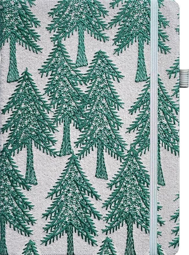 ipoul Embroidered Journal, Pretty Notebook, A5, Hardcover, Lay Flat, Ruled Paper, Personal Journal for Women, Christmas Pine Tree, Evergreen, Cute