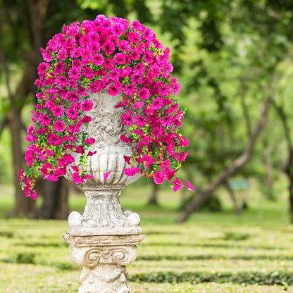 Artificial Hanging Flowers for Outdoor, 2 PCS Silk Morning Glory Faux Flowers with Eucalyptus Leaves,Realistic Hanging Plants for Wedding Home Office Garden Decor