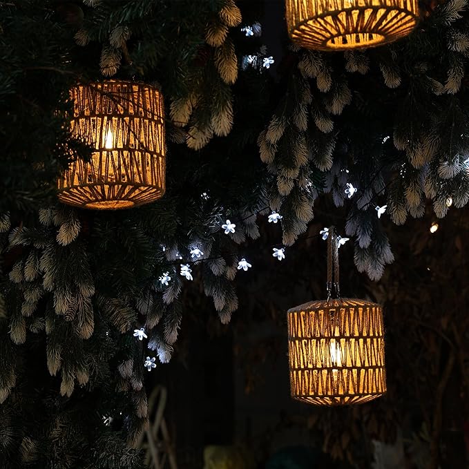 Cooo Large Solar Rope Lantern Outdoor Hanging – Handwoven Jute Rope Lantern with Warm Edison Bulb, IP65 Waterproof Solar Powered Garden Light for Porch Patio, Yard Christmas Decorations, 8.27” Tall