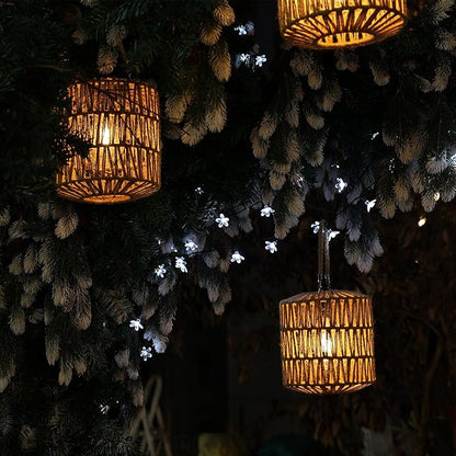 Cooo Large Solar Rope Lantern Outdoor Hanging – Handwoven Jute Rope Lantern with Warm Edison Bulb, IP65 Waterproof Solar Powered Garden Light for Porch Patio, Yard Christmas Decorations, 8.27” Tall