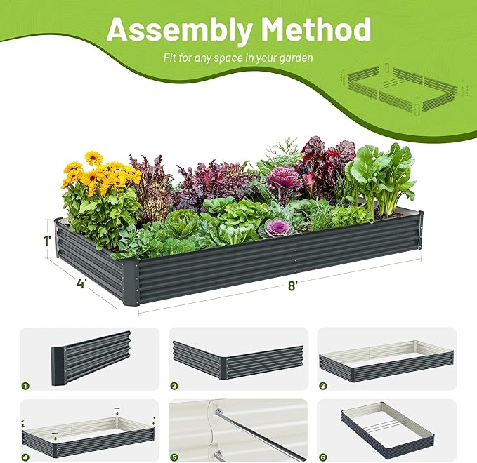 2PCS 8x4x1FT Galvanized Raised Garden Bed Kit,Vegetable Boxes-Rectangle Metal Flower Box,Large Planter Raised Beds Outdoor Garden for Planting,Fruit,Herb-Grey