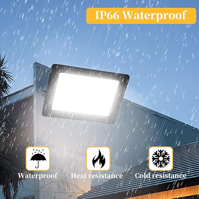 2 Pack 150W LED Flood Light Outdoor Plug in,15000 LM Super Bright Security Lights,IP66 Waterproof LED Work Light 6000K Daylight White,Floodlights for Garage,Yard,Garden,Playground