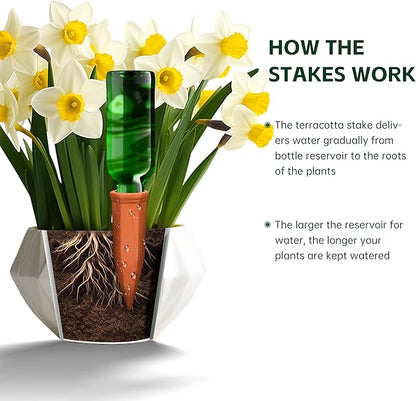 Large Terracotta Plant Watering Spikes, Automatic Plant Waterer Outdoor | Indoor Use, Vacation Clay Watering Devices System, Slow Release Self Watering Planter Insert, 6 Pack