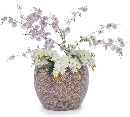 Set of 3 Ceramic Flower Pots, 9+12+15 Inches Modern Planters for Indoor Outdoor, Garden Patio Windowsill Decor with Drainage Hole-Antique Yellow