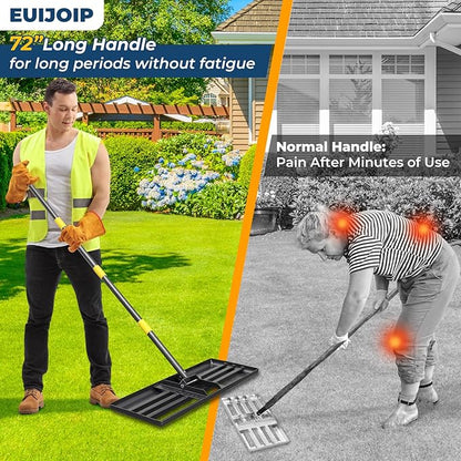 Lawn Leveling Rake 30"x10" for Lawn Care - 60in Extendable Stainless Steel Handle with Ergonomic Grip | Professional Grass Leveling Tool for Golf Courses, Soccer Fields, Backyard Turf Maintenance