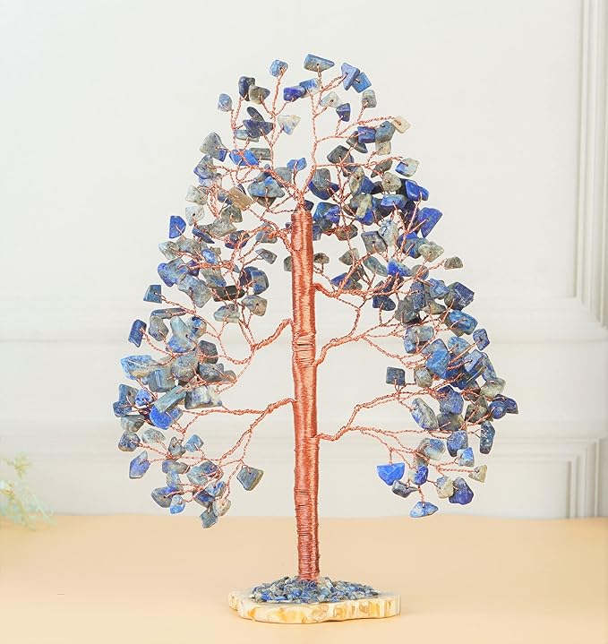 Crocon Lapis Lazuli Gemstone Tree of Life, Handmade, 8 Inch, Blue, Crystal Decoration, Feng Shui, Money Tree, Spiritual Gift