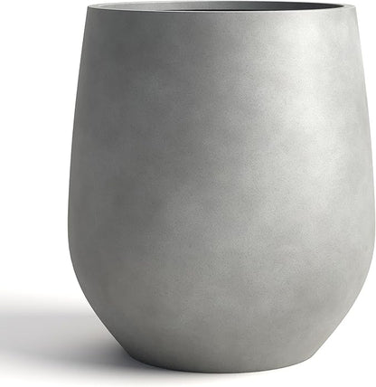 DTY Signature Mount Wilson Modern Indoor Outdoor Fiberstone Tapered Planter, Lightweight, Weather Resistant Garden Pot with Drainage Hole & Rubber Plug, Planter for Christmas Decor - Gray, Large