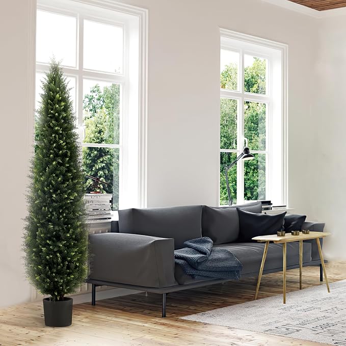 Artificial Plants Outdoor & Indoor Fake Greenery Trees, 6 ft Tall Tree uv Resistant Artificial Cedar Pine Front Porch Plants, Realistic Topiary Trees Arborvitae, Home Faux Outdoor Plants