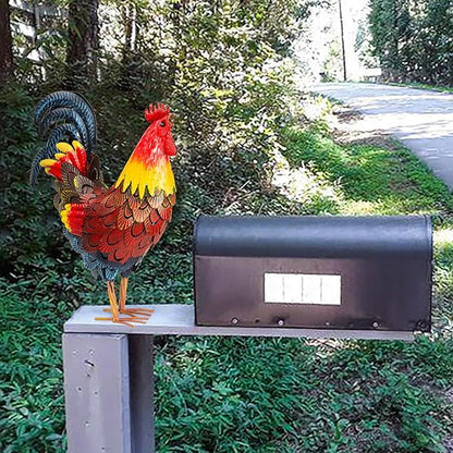 Metal Rooster Statues, Garden Chicken Decorations, Outdoor Chicken Sculptures, Metal Yard Rooster Artwork for Yard Farm Patio Lawn Porch Kitchen Decoration (Red)