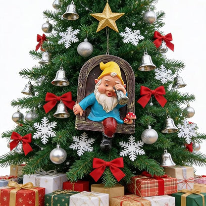 Gnome Open The Door Garden Decor Resin Tree Faces Decor Outdoor Fairy Garden Patio Lawn Porch (Blue Telescope)