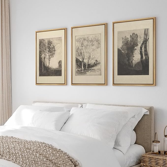 Ashbrook Framed Canvas Print Wall Art Set Fine Art Country Farmhouse Decor Landscapes Duotone Nature Wilderness Illustrations Floral Botanical Calm/Relax/Cozy for Bedroom - 16"x24"x3 NATURAL