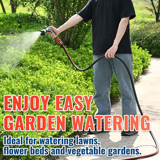 YAMATIC Garden Hose 100FT x 5/8" Heavy Duty Water Hose, Kink Resistant with 360° Swivel Handle, 3/4" Solid Brass Fittings Leak-Resistant, All-Weather Outdoor Hose for Lawn, Garden & Car Wash