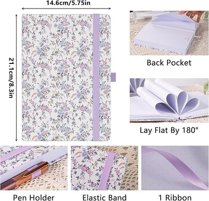 TIEFOSSI Dotted Journal Notebook for Women, A5 Dotted Grid Notebook for Writing, 190 Numbered Pages, 160 GSM Thick Paper, Travel Daily Journal, for Work Home School, Note Taking, Business, 8.4 X 5.8 In