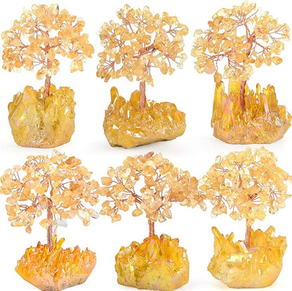 Natural Citrine Crystal Tree of Life,Quartz Cluster Yellow Titanium Base, Positive Energy Feng Shui Bonsai Money Tree Office Desk Home Decor for Wealth and Luck