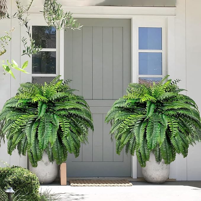 Artificial Boston Ferns for Outdoors & Indoors, 38" Large Fake Ferns with 88 Fronds, Looks Real Faux Fern Greenery for Decorating Living Room Porch Garden Home Office Decor