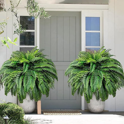 Artificial Boston Ferns for Outdoors & Indoors, 38" Large Fake Ferns with 88 Fronds, Looks Real Faux Fern Greenery for Decorating Living Room Porch Garden Home Office Decor