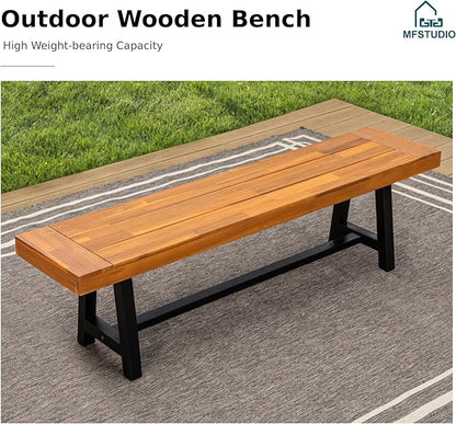 MFSTUDIO Outdoor Garden Bench Set of 2, 63" Acacia Wood Patio Dining Bench, Wooden Park Front Porch Benches for Backyard Outside, 2 Pack, Teak