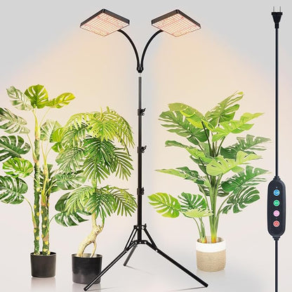 50W Standing Grow Lights for Indoor Plants, Seed Starting, Bonsai with Timer Auto On/Off, 5000 Lumen Enough Bright Like A Small Sun for Your Jungle, Daisy Chain Function, 40"-64" Height Adjustable