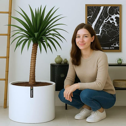 Fox & Fern 18.7 Inch Extra Large Planter — Premium Lightweight Fiberstone Matte White Plant Pot with Drainage Plug; Extra Large Planter for Indoor & Outdoor Use; Weather Resistant & UV Resistant