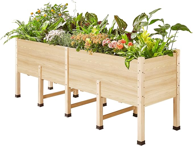 AMERLIFE 8x2 Ft Raised Garden Bed, 16 Inch Depth Featuring Legs, Drainage Holes, Ideal for Vegetables, Flowers, Herbs, Elevated Wood Planter Box for Balcony, Patio, Backyard, Easy Assembly