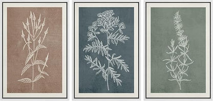 Ashbrook Framed Canvas Print Wall Art Set Duotone Forest Wildflower Farmhouse Decor Nature Wilderness Illustrations Modern Art Floral Botanical Calm/Relax/Cozy for Bedroom - 24"x36"x3 WHITE