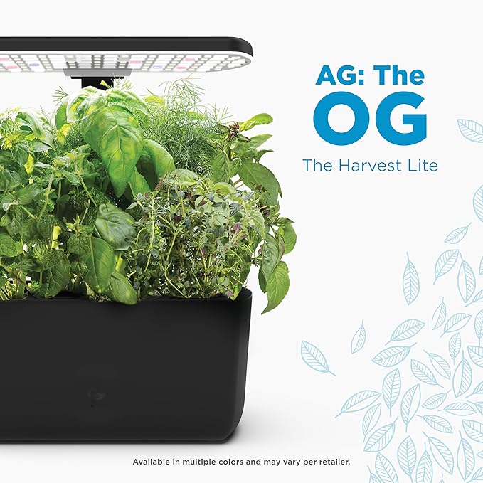 AeroGarden Harvest Lite in Black, Soil-Free Indoor Hydroponic Garden with LED Grow Light for Year-Round Gardening of up to 6 Herbs and Vegetables