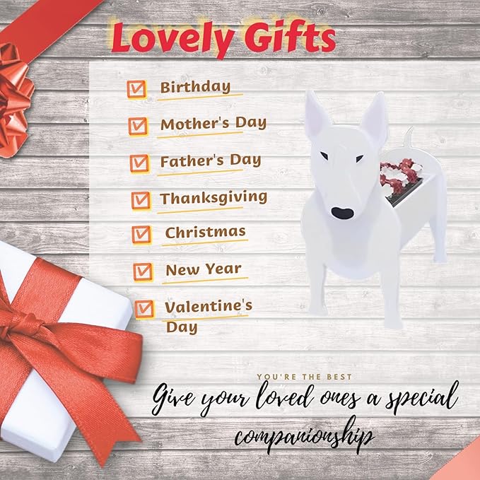 Bull Terrier Dog Planter Plant Pots,Cute Dog Flower Planter,Gifts for Pet Lovers,Unique Animal Plant Pots,Office,Indoor Outdoor Garden Decor(9.45 * 5.57 * 13.39in)