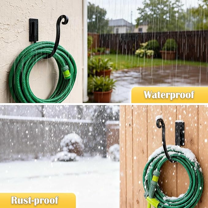 Hose Holder Wall Mount （Metal/8-Inch） Heavy-Duty Garden Hose Hanger Outdoor, Hand-Forged Hose Rack Mount