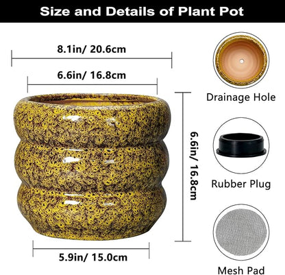 SQOWL Ceramic Planter - 8 Inch Indoor Plant Pot with Drainage Hole, Round Planter for Outdoor Plants, Ceramic Flower Pots, Bubble Planters, Home Room Porch Decor, Plant Lover Gifts, Yellow