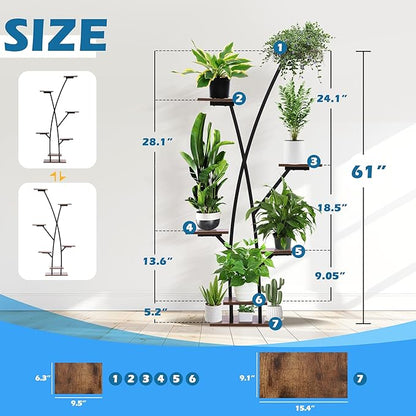 60" Plant Stand Shelf Indoor with Grow Light, 7 Tiered Corner Metal Curve Shaped Plant Rack for Indoor Plants Multiple, Tall Flower Display Stand Holder for Living Room Patio Balcony 2PCS