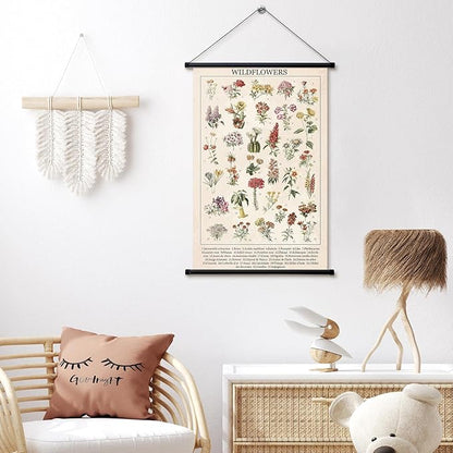Geyee Wildflowers Vintage Poster Wall Decor Rustic Hanging Art Illustrative Reference Chart Prints Picture for Living Room Office Classroom Bedroom Frame, 15.8 x 23.6 Inch