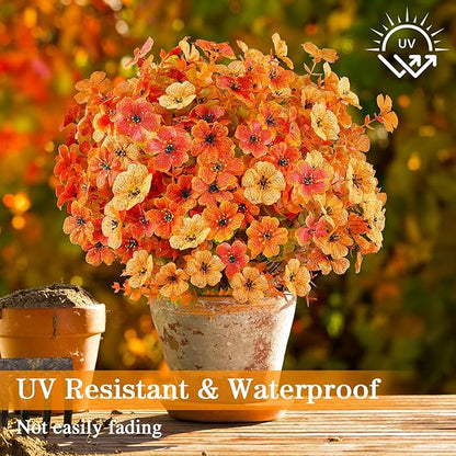 AGIRL 16 Bundles Artificial Fall Flowers Outdoor Indoor Decoration,No Fade Autumn Fake Plastic Plants with Eucalyptus Leaves,Faux Mums for Thanksgiving Garden Front Door Porch Patio Fall Decor