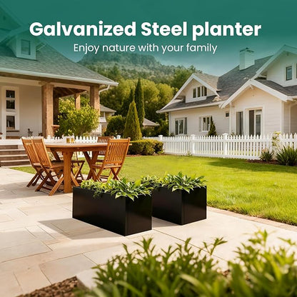 Metal Rectangular Planter Black Galvanized Steel Rectangle Indoor Planter Box Large Outdoor Planters Steel 25" L x 11" W x 13" H Commercial Residential for Patio, Yard, Garden