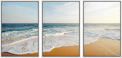 Ashbrook Framed Canvas Print Wall Art Set Tropical Island Coastal Cottage Beach Shore Seascape Nature Wilderness Photography Decorative Nautical Calm/Relax/Cozy for Bedroom - 24"x36"x3 WHITE