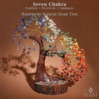KARMAPLEDGE Crystal Tree of Life 7 Chakra Healing Crystal Trees for Home, Office Desk Decor, Handmade Bonsai Trees for Positive Energy, Money, Good Luck Birthday Gifts for Women, Mom (500 Beads)