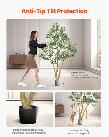 VEVOR 6FT Artificial Olive Tree with Black Pot, Tall Fake Tree with Natural Wood Trunk & Realistic Green Leaves and Fruits, Indoor Faux Plant for Home, Office, Living Room, Corner Decor
