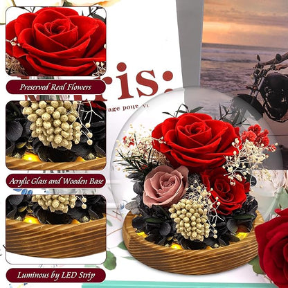 MOKOQI Red Rose Birthday Gifts for Women Forever Rose Flowers for Delivery Prime Preserved Flowers in Glass Dome | Valentines Day Gifts for Her Mom Wife Grandma on Christmas Birthday