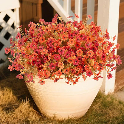 12 Bundles Fake Mums Fall Flowers Artificial for Outdoors Decoration Artificial Mums Faux Plants Daisy for Outdoor Outside Planters UV Resistant Violets for Fall Decor Home Porch Door Front Patio Yard