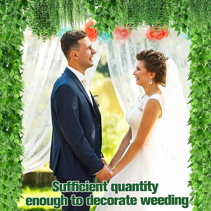 24 Pcs Artificial Hanging Plants Fake Hanging Ferns Plastic Faux Plants for Wall Room Garden Garland Indoor Outdoor Decor No Basket (Boston,Eucalyptus,Ivy Vine,String of Pearls)
