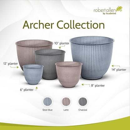 Headwind Robert Allen Natural Ironstone Decorative Planter, Archer Collection, Steel Blue, 14-inch