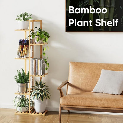 ROSSNY 48 Inch Talll Plant Stand Indoor, 6 Tier 7 Potted Bamboo Plant Stands for Indoor Plants, Corner Plant Stand, Plant Shelf For Indoor, Tiered Plant Stands, Indoor Plant Holder, Natural