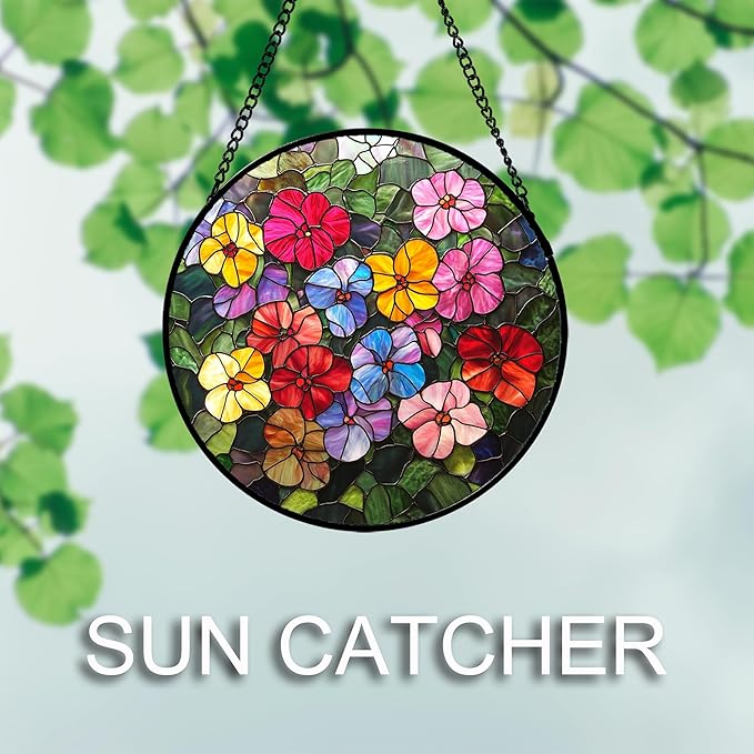 Stained Glass Window Hanging Colorful Flower Wildflowers Large 11.8" - Suncatcher Door Garden Sun Catcher Home Decor Birthday Christmas for Mom Lover Woman Nana Friend Wife