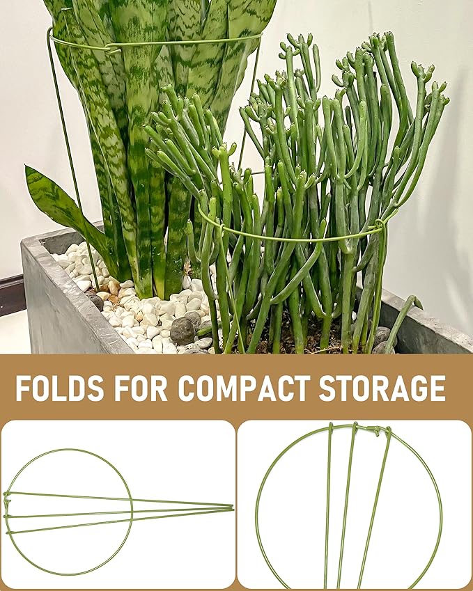 3-Pack Heavy Duty Plant Support Stakes, Metal Plant Ring Cages for Indoor Outdoor Plants, Adjustable Garden Stakes for Peonies, Monstera, Pothos, Hydrangea, Vines & Potted Plant (10" W x 17" H)