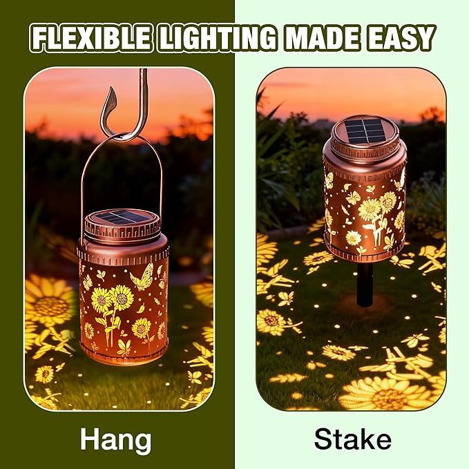 Cooo 6 Pack Solar Lanterns Outdoor Waterproof Sunflower Butterfly Solar Pathway Lights Landscape Path Christmas Gifts for Women Mom Grandma for Outdoor Table Lamps Garden Yard Backyard Decor-Rose Gold