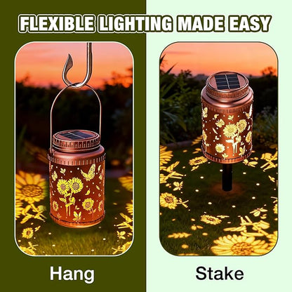 Cooo 6 Pack Solar Lanterns Outdoor Waterproof Sunflower Butterfly Solar Pathway Lights Landscape Path Christmas Gifts for Women Mom Grandma for Outdoor Table Lamps Garden Yard Backyard Decor-Rose Gold