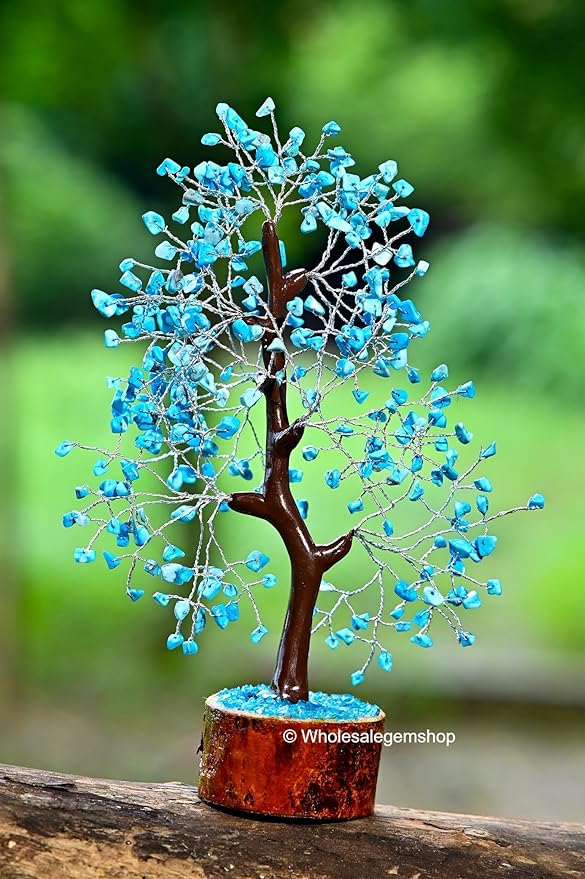 Turquoise Crystal Tree with Silver Wire – Handcrafted Gemstone Bonsai for Home Décor, Reiki, and Positive Energy