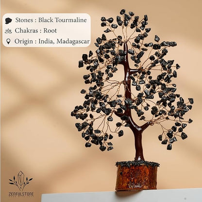 ZENFULSTONE Black Tourmaline Crystal Tree for Protection & Grounding from Negative Energy as Home & Office Decore | Handmade Bonsai for Protection | Perfect Cleansing Energy Gift for Mom & Dad