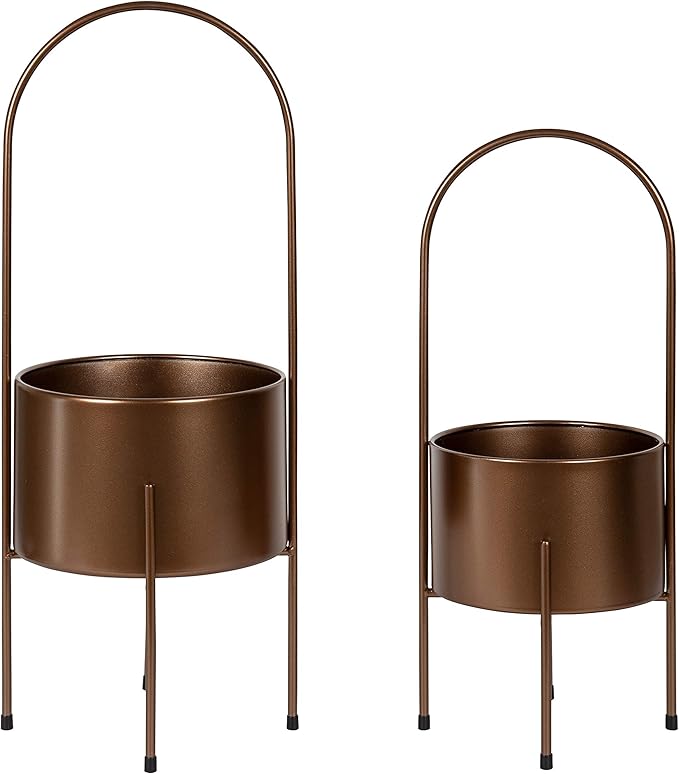 Kate and Laurel Peeto Modern Planter Set, Set of 2, Bronze, Decorative Freestanding Planters for Indoor Plants