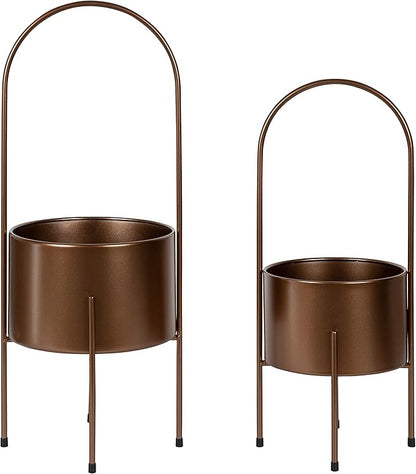 Kate and Laurel Peeto Modern Planter Set, Set of 2, Bronze, Decorative Freestanding Planters for Indoor Plants