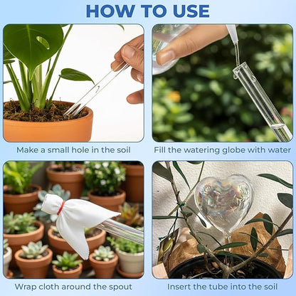 Heart Plant Water Globe, 4 Pcs Set Iridescent Glass Self Watering Bulbs, Heart Shaped Waterer Dripper for Indoor Plants, Outdoor Flowers, Planter Insert Garden Device for Pots